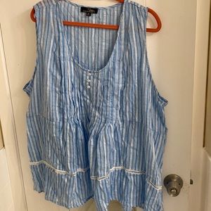 Suzanne Betro sleeveless pinstripe Boho Babydoll Top size 4xl